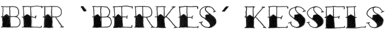 Logo with handdrawn black and white tattoo letters forming the words Bèr `berkes` Kessels